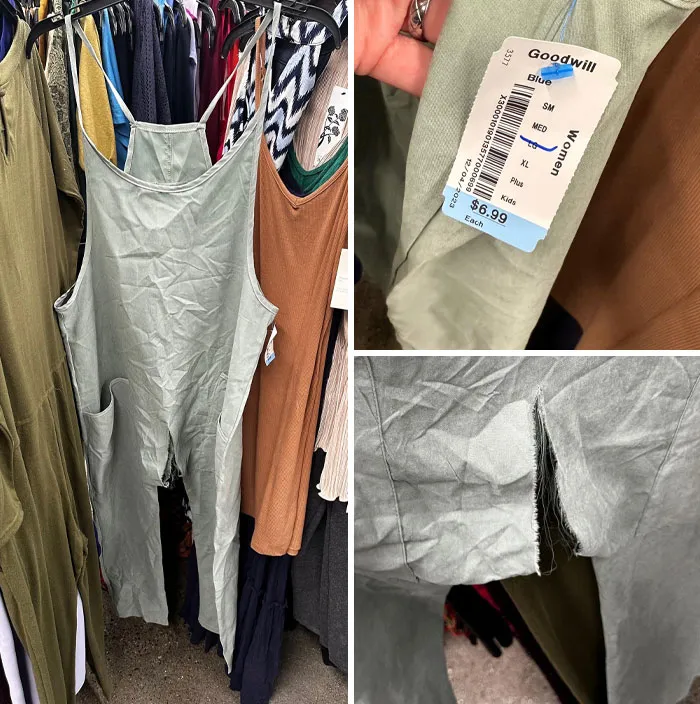 Ropa de segunda mano con defectos visibles, ejemplo de artículos ridículos que pueden ser una auténtica estafa.
