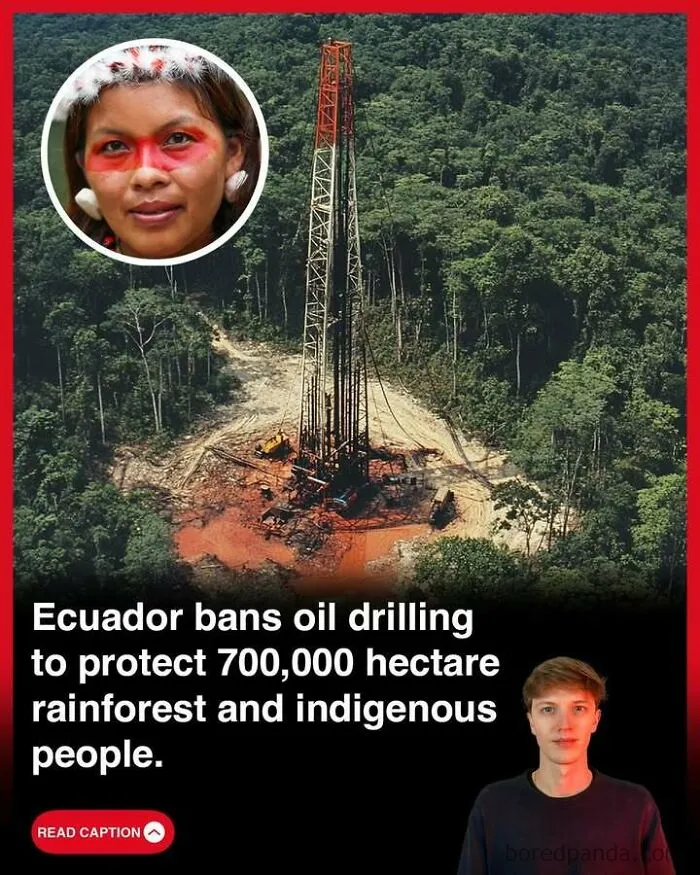 Oil drilling banned in Ecuador to protect rainforest and indigenous people, highlighting environmental facts and cultural awareness.
