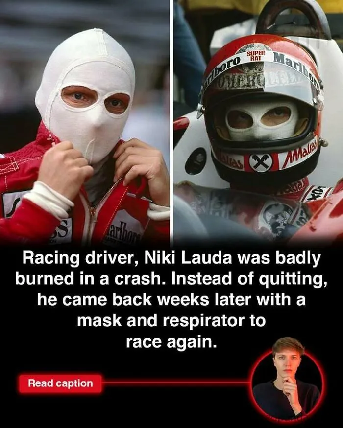 Racing driver wearing mask and respirator after crash, illustrating a fun fact about GTA made in Scotland.