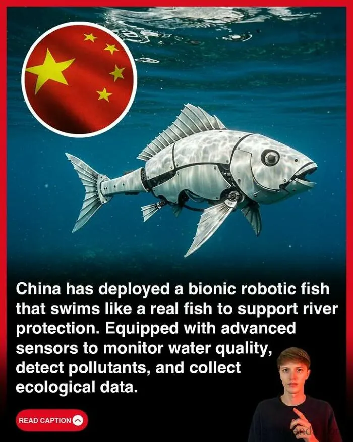Bionic robotic fish deployed in China to monitor water quality and support river protection with advanced sensors.