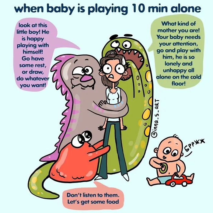 20 New Comics By Inna Sacali That Nail The Messy Reality Of Mom Life