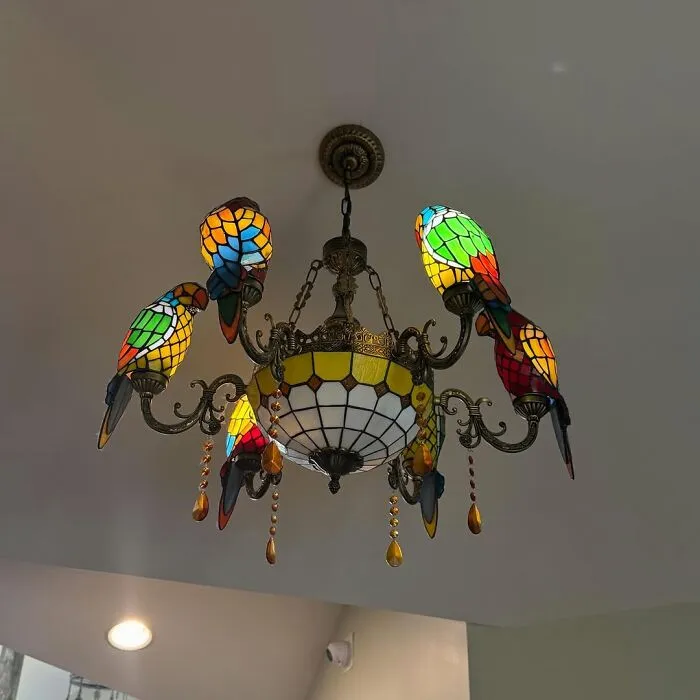 Just Casually Walked Into Zoo World In Panama City And Got Slapped In The Face By This Majestic Stained Glass Parrot Chandelier