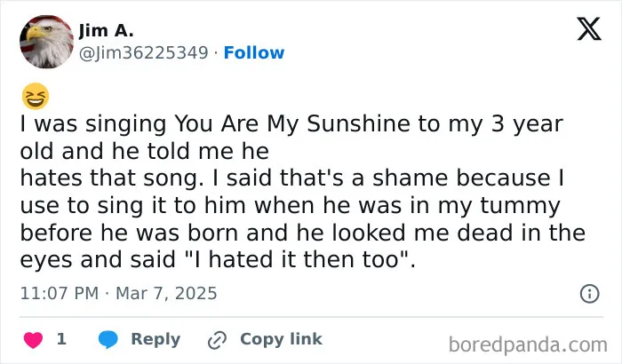 Funny mom post about singing to a child showing relatable humor and the sanity break moms need today.