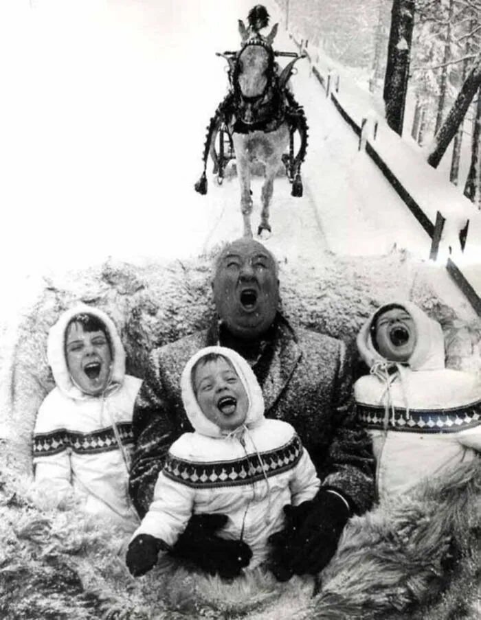 Alfred Hitchcock With His Grandchildren Enjoying The Snow (1960) Images
