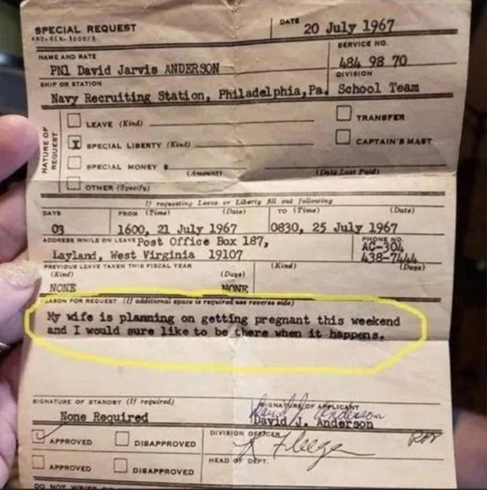 A Sailor's Request For An Extraordinary Leave Of Absence, 1967
