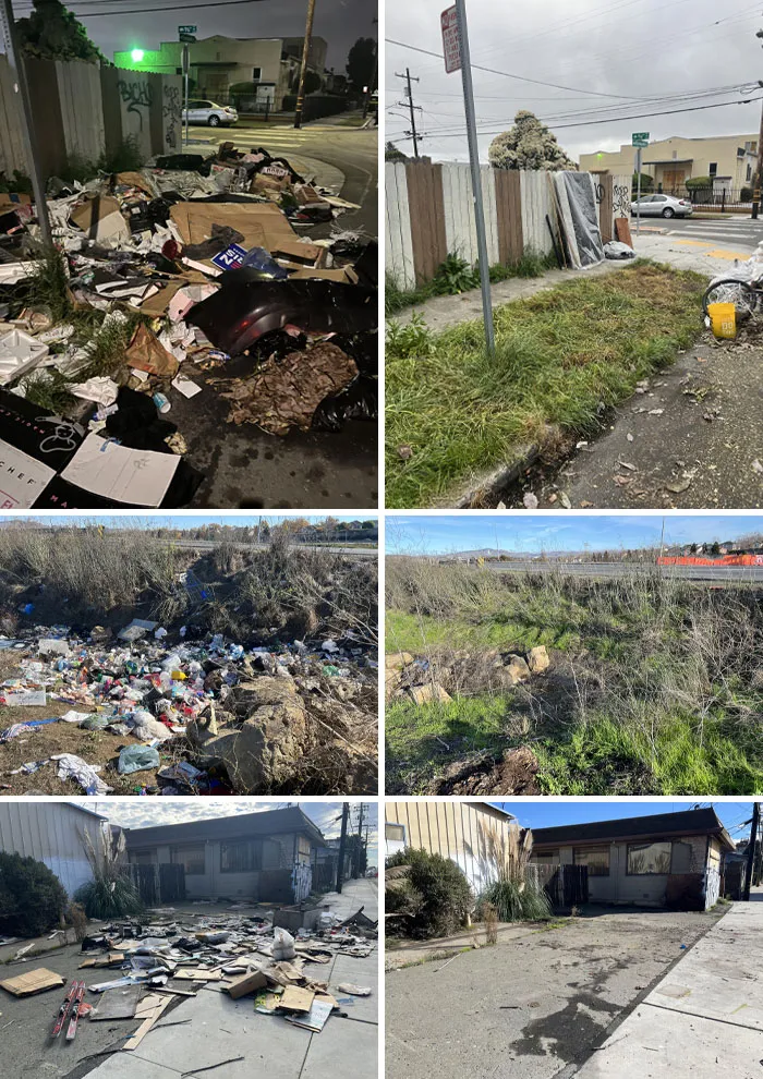 Área urbana con basura acumulada y la misma zona limpia tras transformaciones increíbles en lugares y espacios naturales.