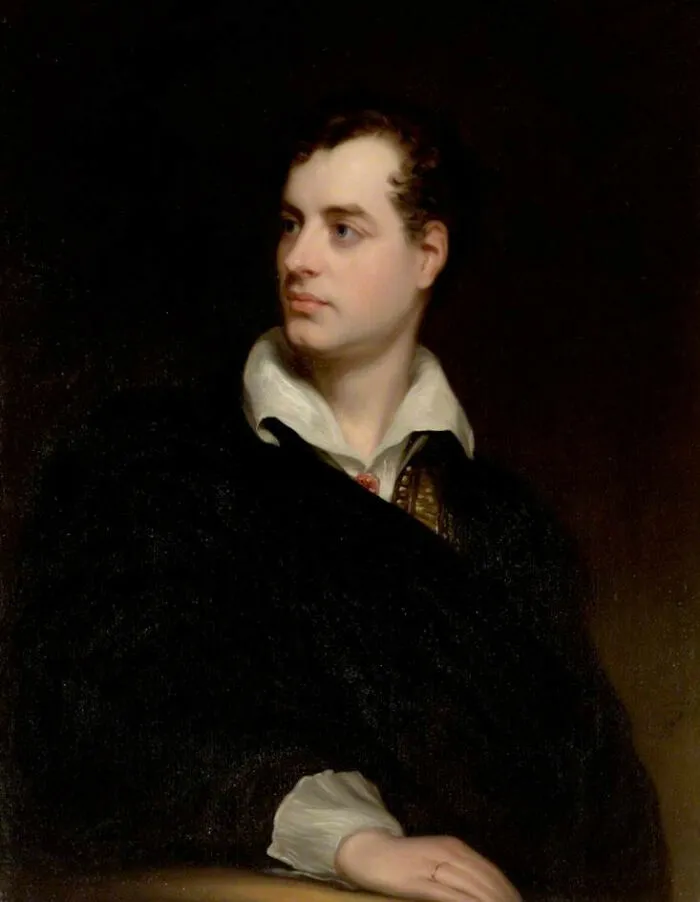 Portrait of a handsome historical figure dressed in dark clothing with a white collar, representing famous names from history.