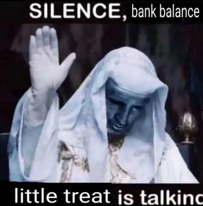 Statue in a robe raising hand with text meme about silence and bank balance, intellectual memes humor.