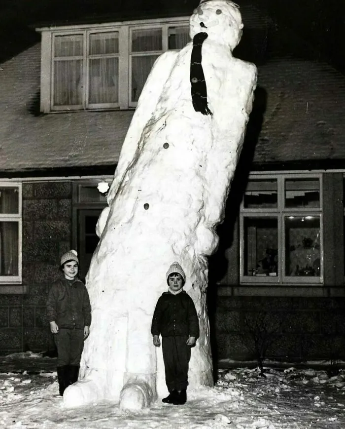 A Giant Snowman Measuring 17 Ft., Made By Two Girls In Aberdeen, Scotland, 1963