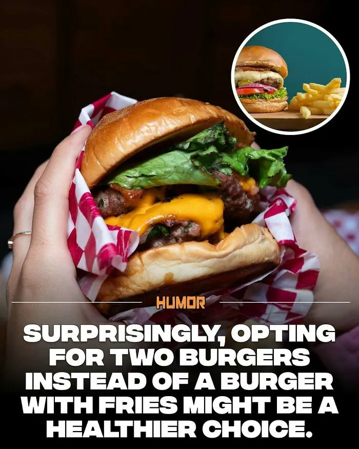 Hand holding a cheeseburger with lettuce wrapped in paper, illustrating brain craving new knowledge about healthier food choices.