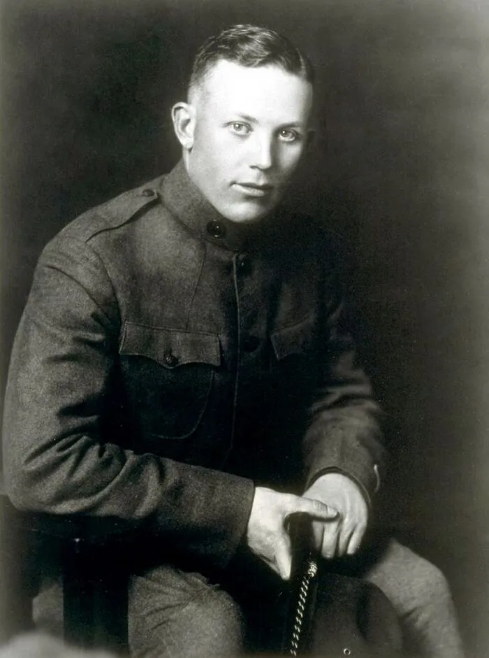 Young man in vintage military uniform, one of the famous names from history recognized for good looks.