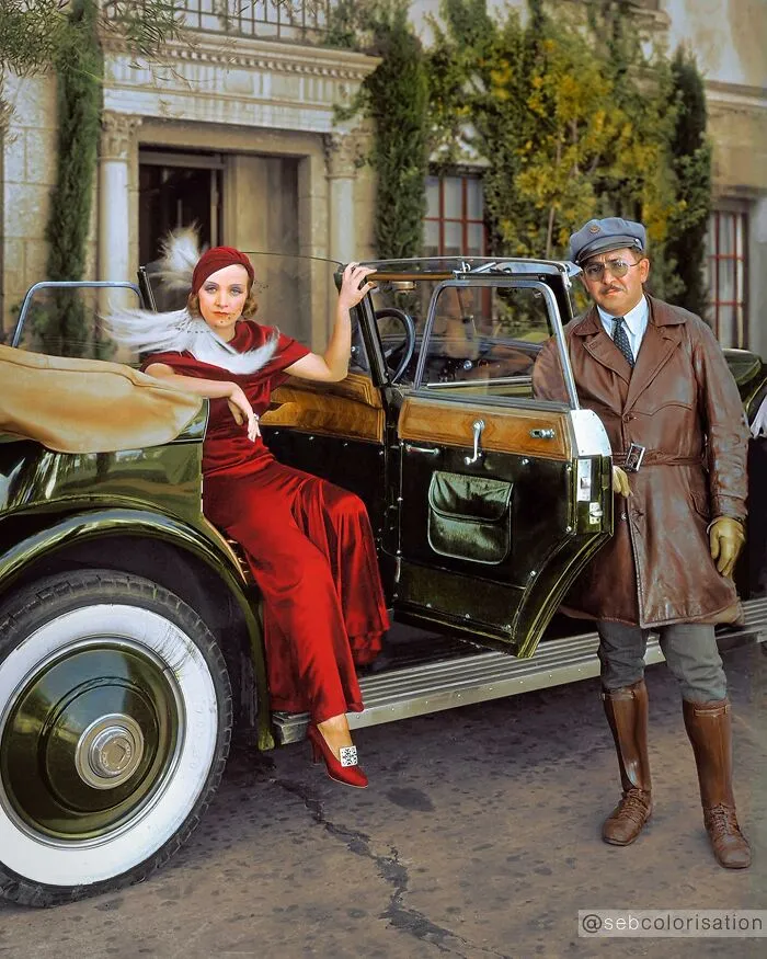 Marlene Dietrich And Her Chauffeur Briggs, On A Lunch Break From Filming Shanghai Express In 1931