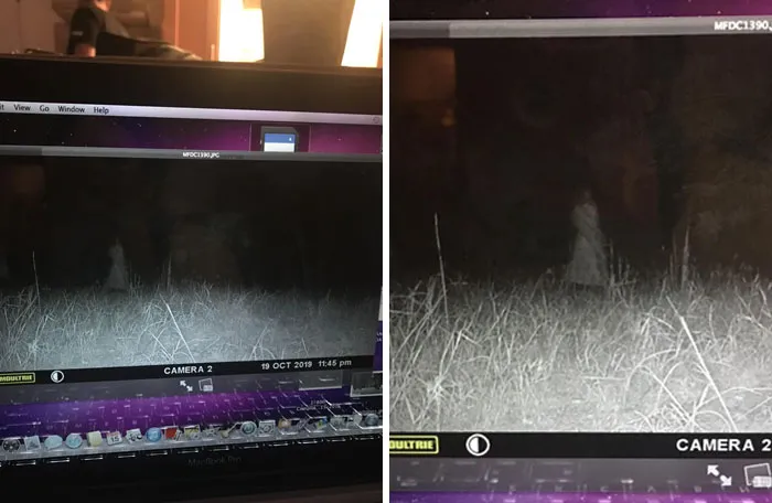 Strange Woman Caught On My Game Camera In My Yard. I Live Out In The Woods At The Top Of A Hill. I Should Mention The Ashes Of The Lady Who Lived Here Before Me Were Spread On The Property