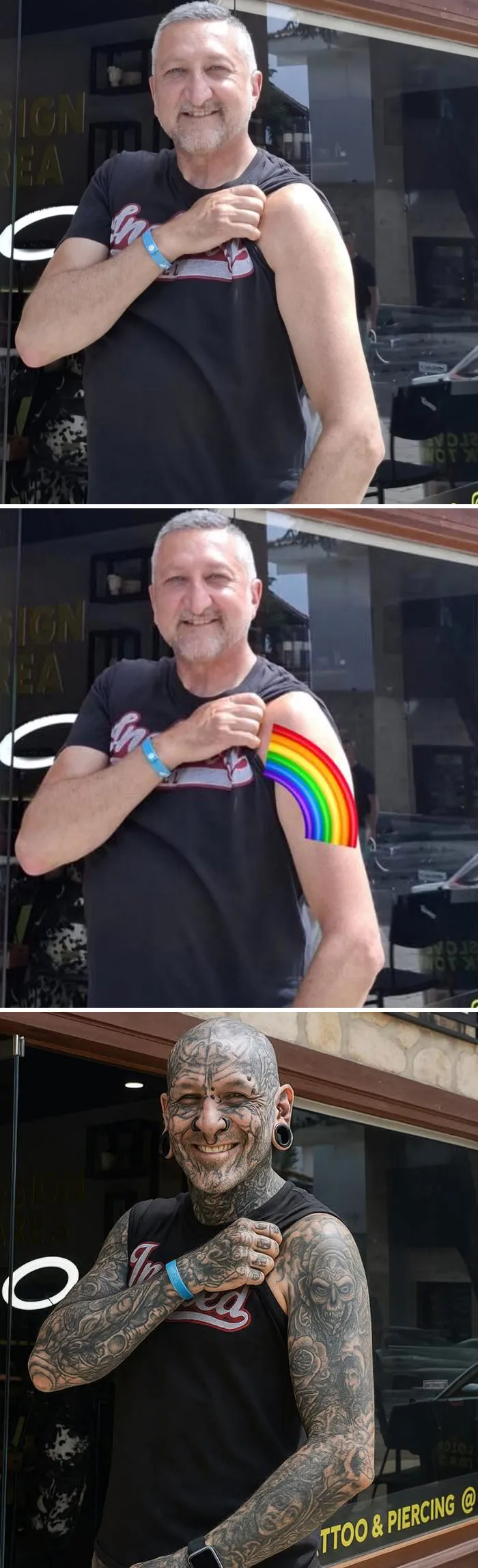 Mi familia sabe que no tengo tatuajes, pero estoy de vacaciones en el extranjero. ¿Seríais tan amables de hacerme un tatuaje en el brazo?