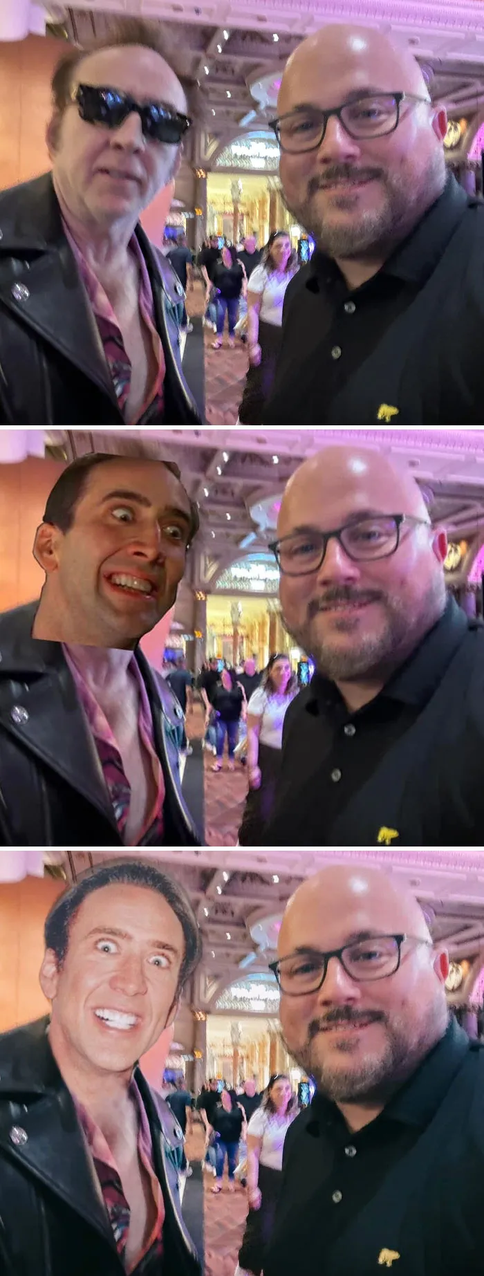 La foto con Nicholas Cage salió borrosa. Agradecería cualquier ayuda para mejorar la claridad.