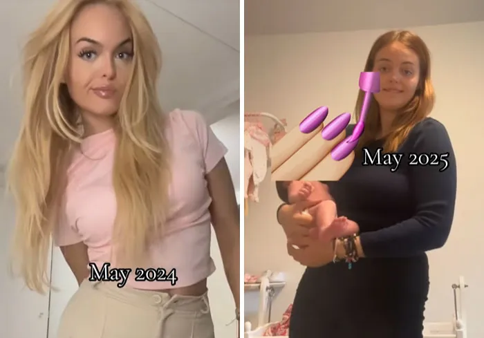 Side-by-side images showing people who looked their hottest in high school with updated looks in May 2024 and May 2025.