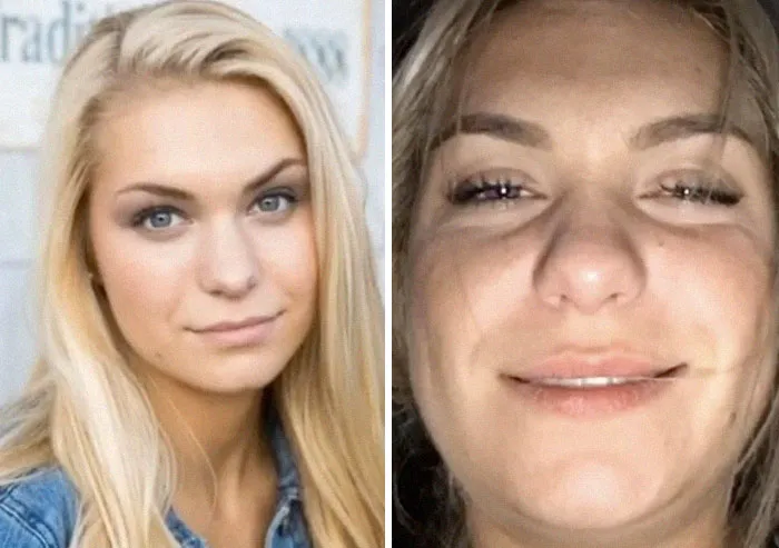Side-by-side photos showing a woman who looked her hottest in high school and how she looks now, revealing changes over time.