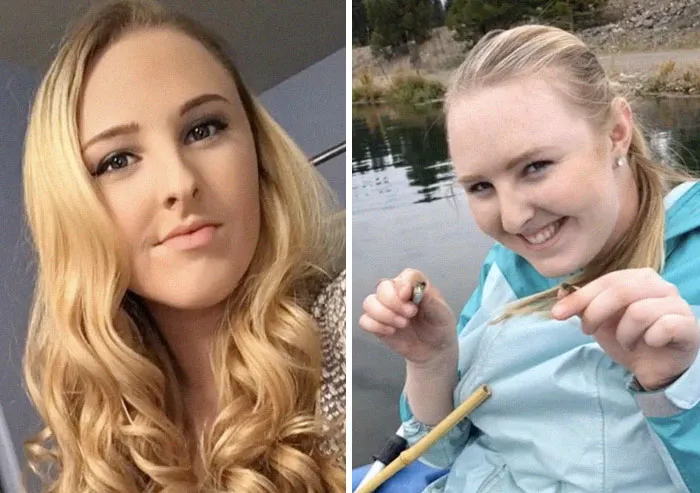 Side-by-side photos of a woman showing how people who looked hottest in high school reveal how they look now