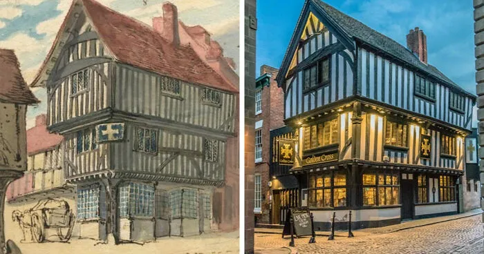 The Golden Cross Inn, Coventry. 1819 vs. Now