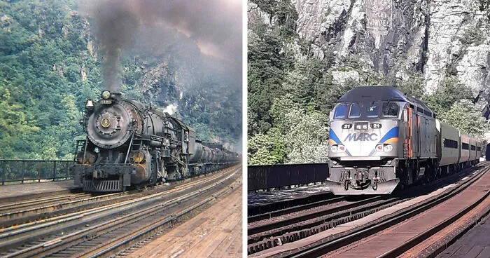 Trains At Harper's Ferry, Wv In 1947 And 2021. The 1947 Image Taken By Ed Wittekind, 2021 Image Shot By Me In The Same Exact Spot