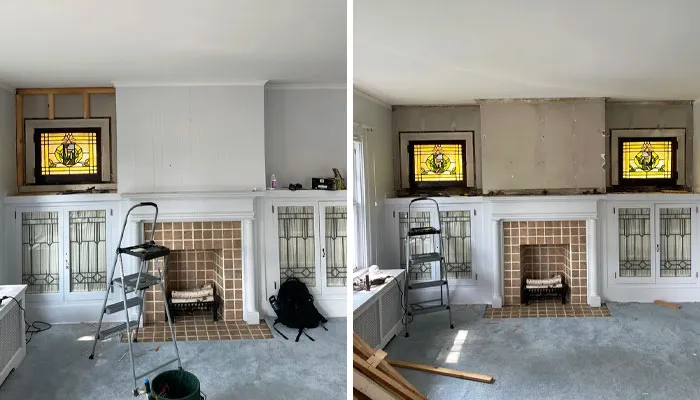 Doing Some Painting And Carpet Removal In Our 1920s Dutch Colonial When We Realized These Stained Glass Windows Were Underneath The Wood Paneling