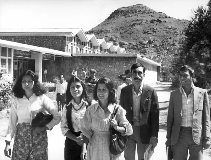 Female And Male Students Walk Downtown Kabul, Afghanistan (1981)