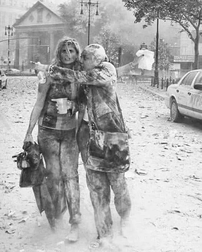Survivors From The 87th Floor Of The World Trade Center (North Tower) Wandering In The Dust After The Collapse Of The South Tower - New York City, September 11, 2001