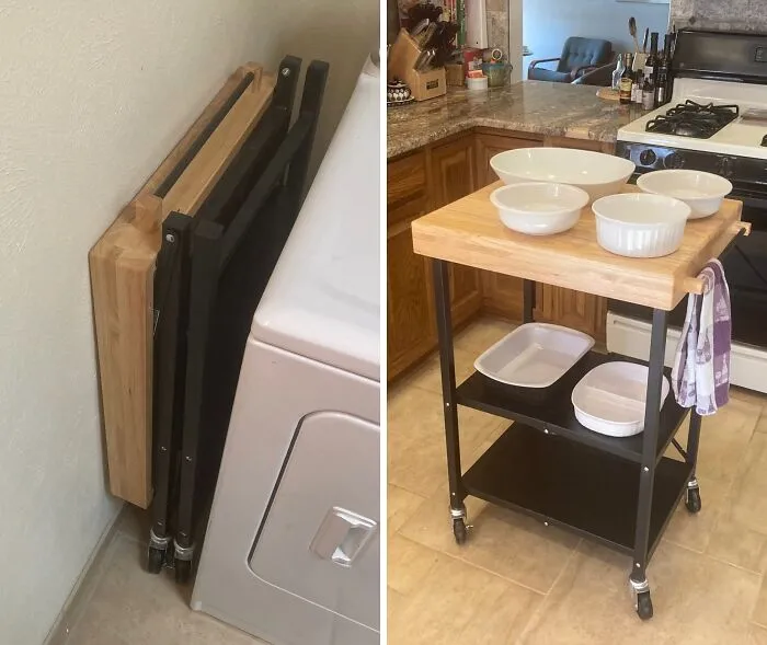 That Moment You Wish You Had More Counter Space But Definitely Don't Have Room For A Permanent Island Has Been Answered By A <a Style="Display:inline;" Href="Https://Www.amazon.com/Dp/B00grufiyu?ascsubtag=4749384%2c14%2c28%2cd%2c0%2c0%2c0%2c900%3a2%3b974%3a3%3b1125%3a1%3b1242%3a1%2c447815%2c0%2c0%2c0&th=1&linkcode=ll1&tag=bpworm-20&linkid=c047ab0a707a4f7677846bc9a9a84bcb&language=en_us&ref_=as_li_ss_tl" Target="_blank"> <span Style="Font: Inherit; Color: #d74b1f;"> Foldable Kitchen Island Cart </Span>