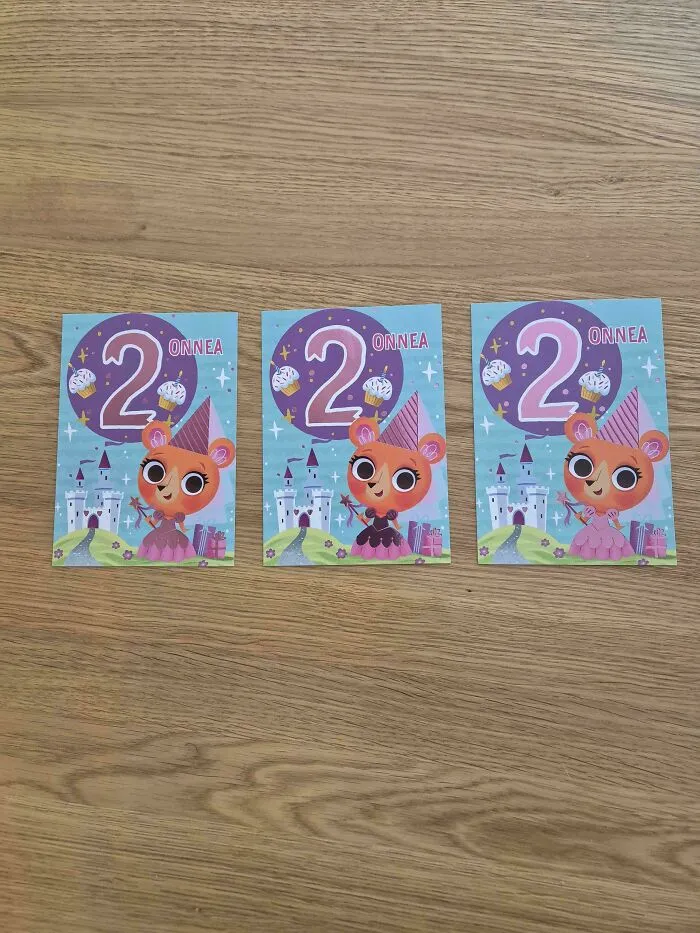 Three slightly different birthday cards with cartoon bears and the number 2, showing mildly interesting variations.