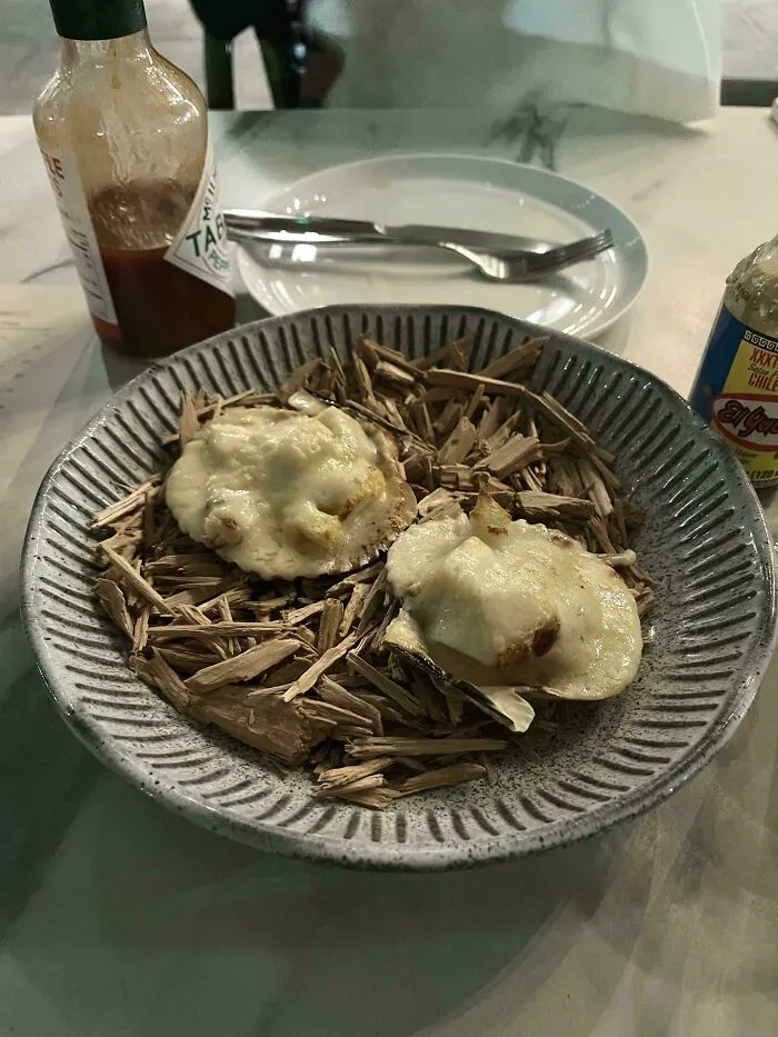 Scallops Served On A Bed Of Wood Chips