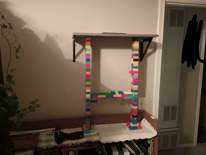 Installing A Hanging Shelf For The First Time And Here's My Scaffolding To Hold It Because I'm Not Confident I'll Hold It Straight