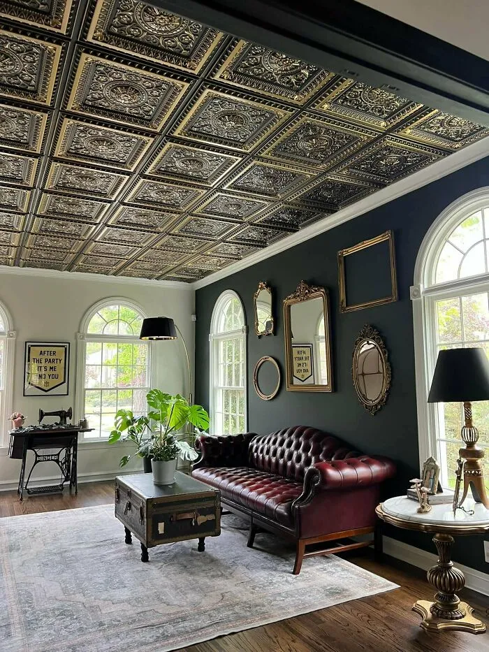 Just Finished Our Front Room And We’re In Love! Ceiling Tiles Are From Amazon