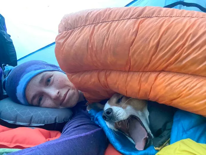She Has Her Own Sleeping Quilt And Pad, But Always Crawls In With Me For Snuggles Around 3am
