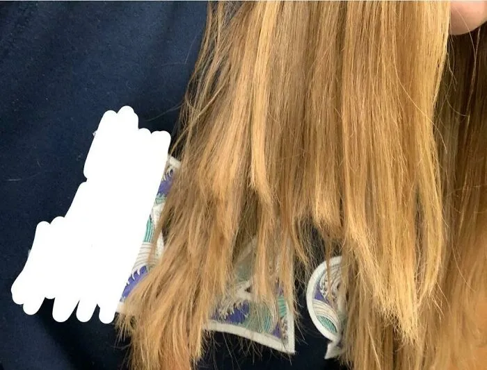 Mi corte de pelo en capas de $85. Me lo rizaron en la peluquería, así que no me di cuenta hasta que me lo alisé.