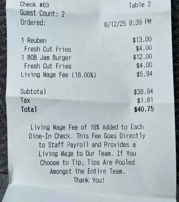 This Restaurant Charges An 18% Living Wage Fee