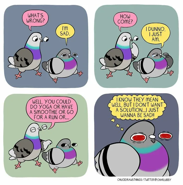 50 New Comics About A Pigeon Going Through Life And Mental Health Struggles By Chuck Mullin