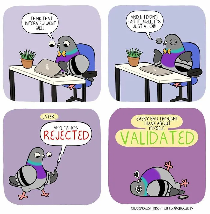 50 New Comics About A Pigeon Going Through Life And Mental Health Struggles By Chuck Mullin