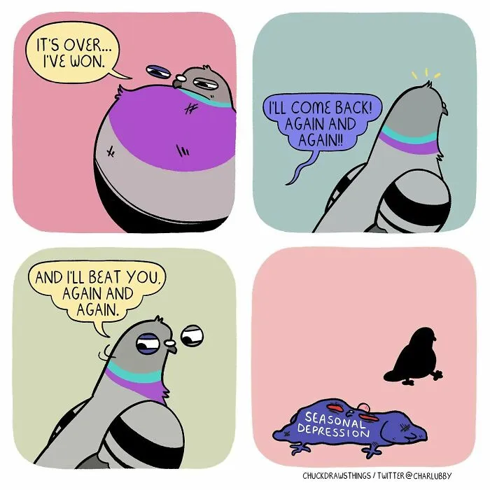 50 New Comics About A Pigeon Going Through Life And Mental Health Struggles By Chuck Mullin
