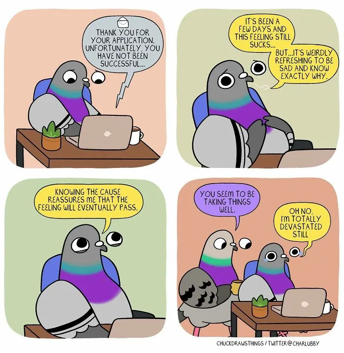 50 New Comics About A Pigeon Going Through Life And Mental Health Struggles By Chuck Mullin