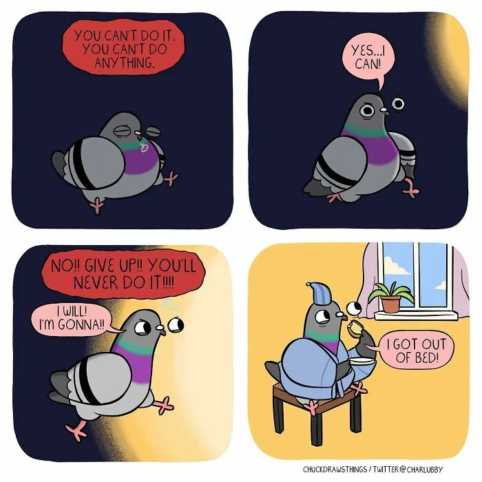 50 New Comics About A Pigeon Going Through Life And Mental Health Struggles By Chuck Mullin