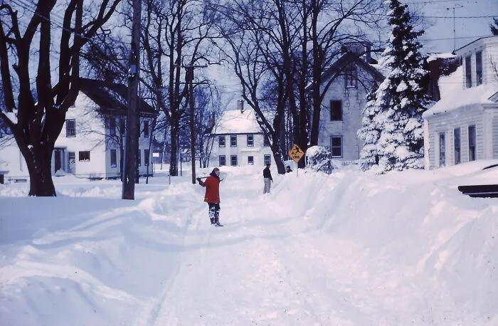 East Gloucester After Blizzard Chapel Street Looking Towards East Main-Middle Sister And Neighbors, Massachusetts, USA, 1950s