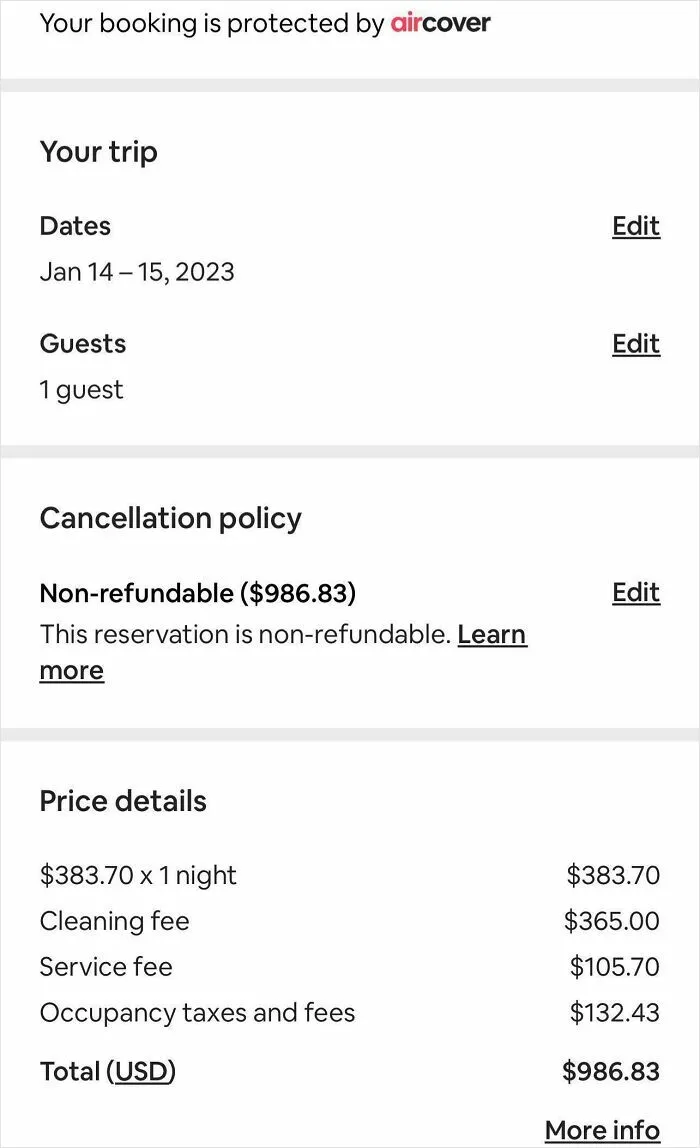 The Fees On This Airbnb For One Night