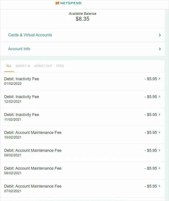 Kid Gets A Netspend Pre-Paid For His Bday Last Year With $50 On It. Finally Decided To Use It And The Fees Bled The Card Dry