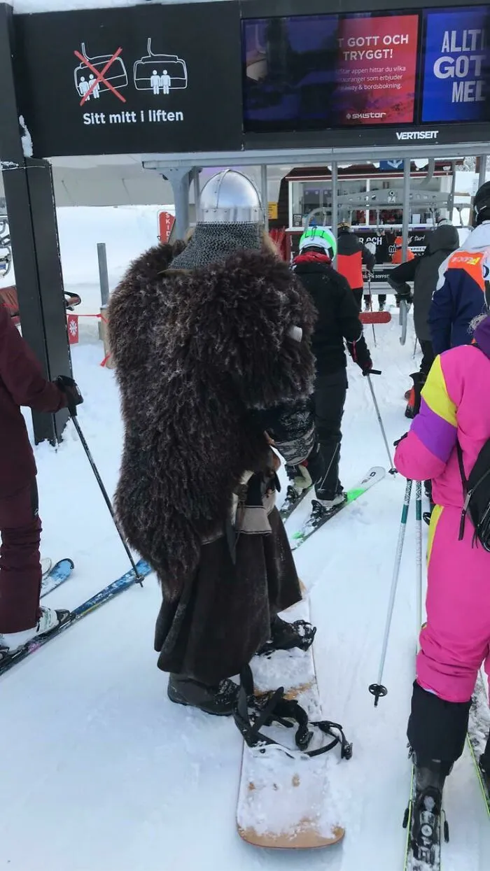 The Choice Of Clothing This Guy Have While Snowboarding