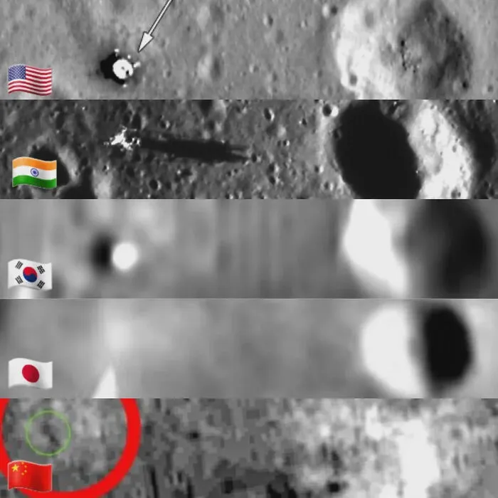 Los restos del módulo de aterrizaje del Apolo 11, fotografiados por cinco países diferentes, desmintiendo a los negacionistas del alunizaje.