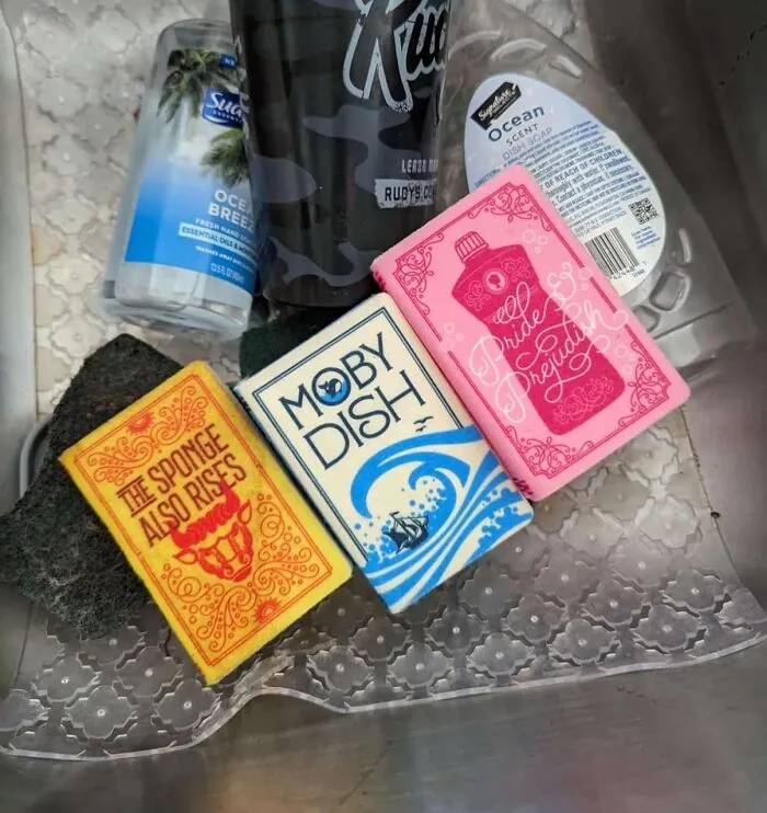 You Can Now Make The Grim Task Of Scrubbing Pots And Pans Feel Slightly More Literary With These <a Style="Display:inline;" Href="Https://Www.amazon.com/Genuine-Fred-Novel-Kitchen-Sponges/Dp/B0c7hztrgq?ie=utf8&linkcode=ll1&tag=bpbutterfly-20&linkid=60c88a5f2242332683f678c54caeaf75&language=en_us&ref_=as_li_ss_tl" Target="_blank">  <span Style="Font: Inherit; Color: #d74b1f;"> Novel Sponges </Span>