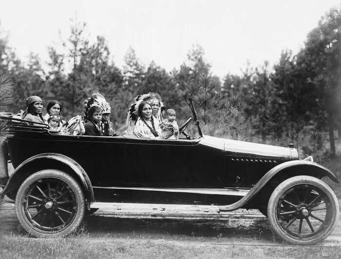 Coeur D'alene Man, Phillip Wildshoe And Family, In His Chalmers Automobile, 1916