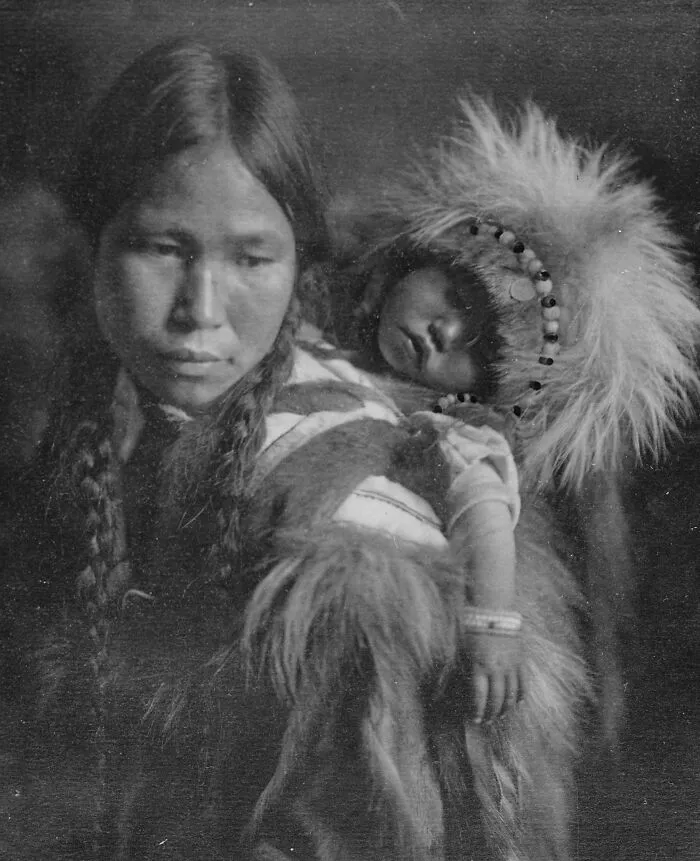 Eskimo Mother And Child In Furs, Nome, Alaska, 1915