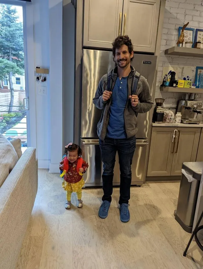 My Daughter Got Her First Backpack And Now We Match. Off To Daycare And Work 