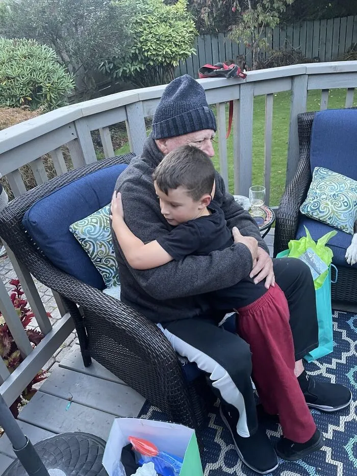 My 90 Year Old Grandfather With Dementia, Hugging My 4 Year Old Son